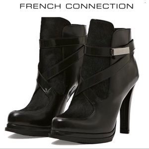 FRENCH CONNECTION SERENA BLACK LEATHER BOOTIE